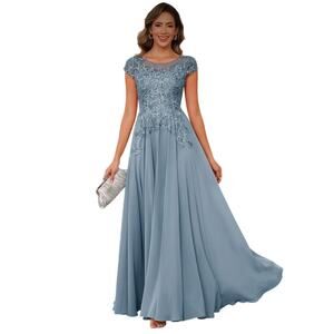 Lavetir BRYN 22461900 A-Line Princess Scoop Short Sleeves Chiffon Dress MOB sz16